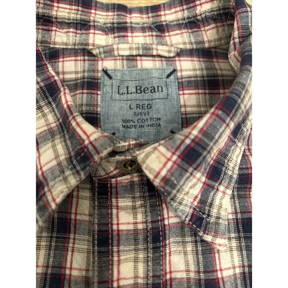 L.L. Bean Mens Button Up Shirt Metal Buttons Plaid 100% Cotton Casual Size Large - Picture 3 of 5